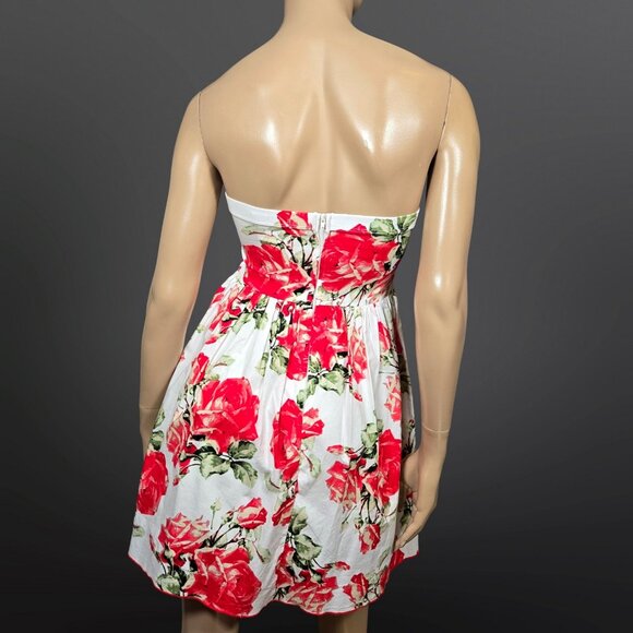 Y2K Trixxi Strapless Mini Dress Size 5 Red White Floral Rose Print Fit Flare - Picture 7 of 10